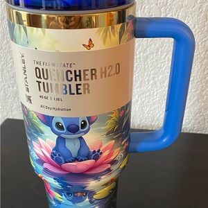 Teal and Pink Stitch Floral Tumbler Set